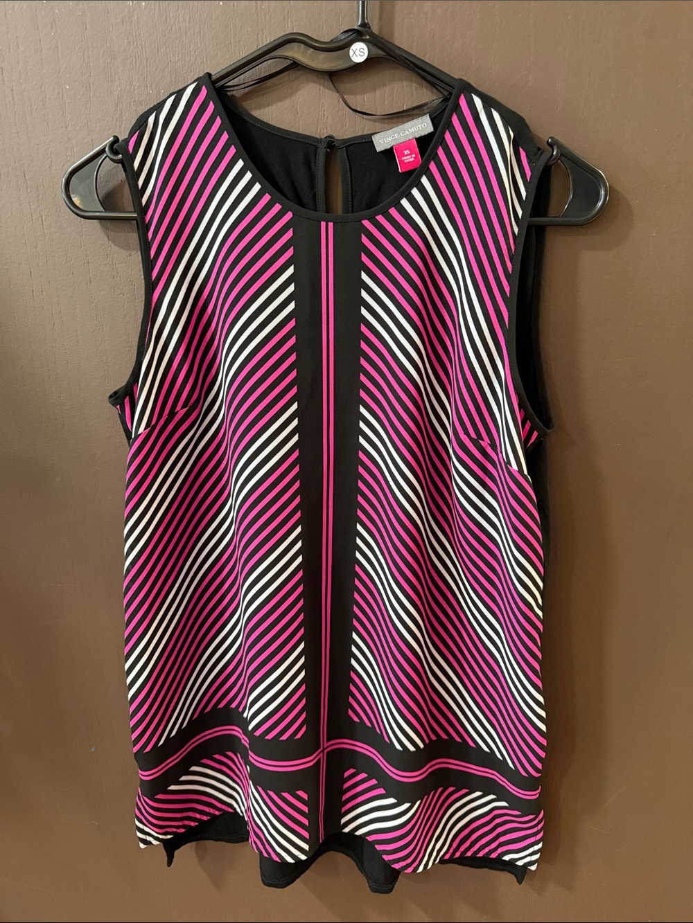 Vince Camuto Pink, White & Black Striped Sleeveless Shell